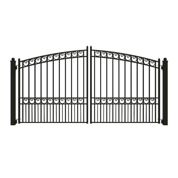Paris Style 12 ft. x 6 ft. Black Steel Dual Swing Driveway Fence Gate