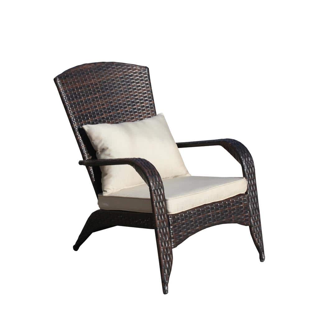 1-Piece Wicker Outdoor Lounge Chair with Beige Cushion, Water Resistant /UV