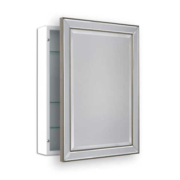 Deco Mirror 22 in. W x 30 in. H Surface Mount Metro Beaded Medicine Cabinet in Silver/Champagne