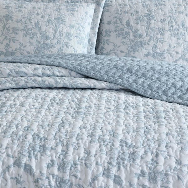 Laura Ashley Amberly 3-Piece Blue Polyester Seersucker Full/Queen