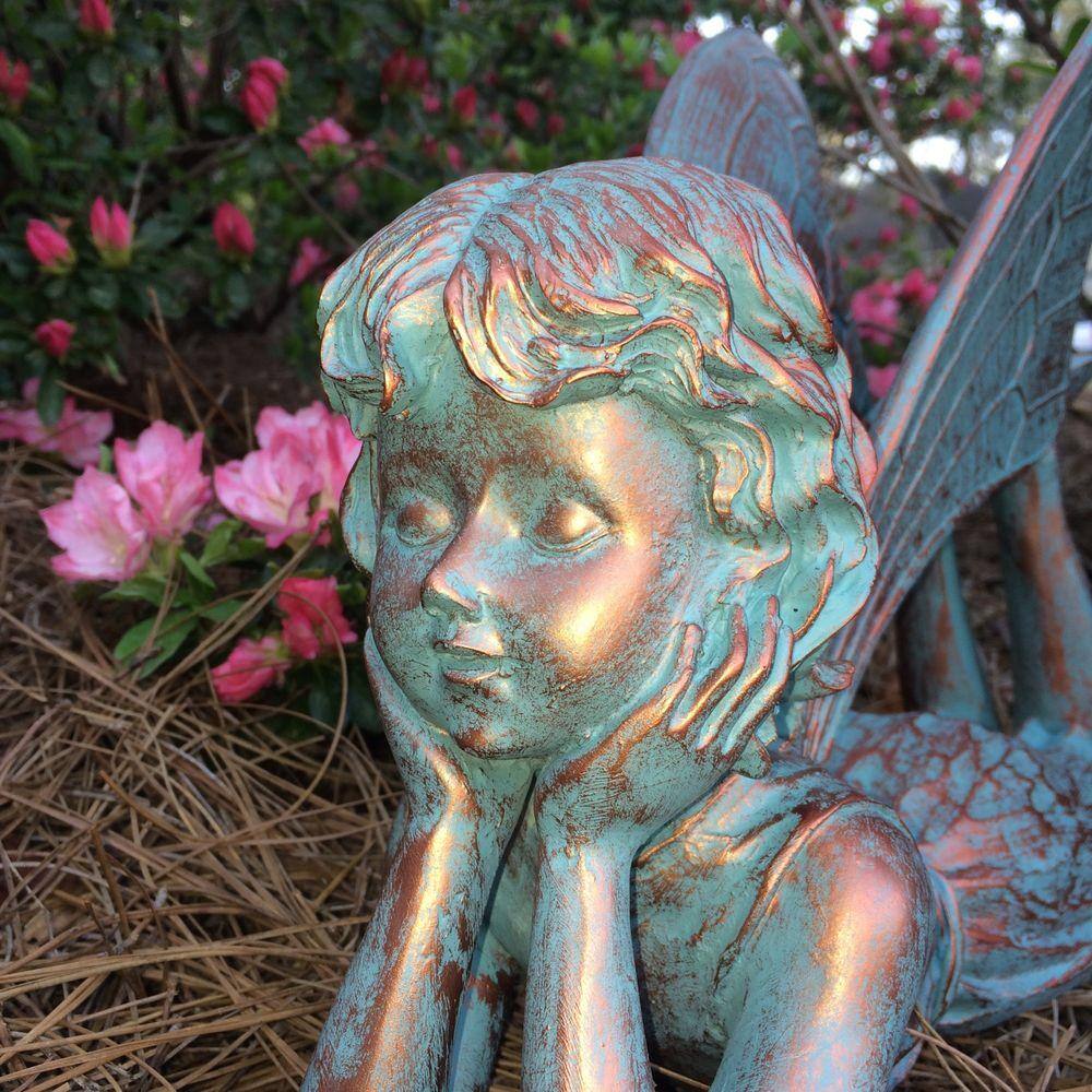 Bronze Patina Dreamer Fairy Garden Statue, 11" x 6" x 14"