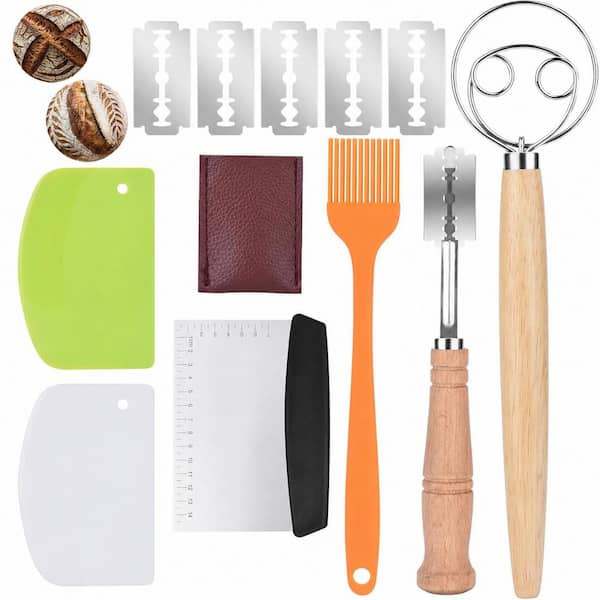 6-Piece Danish Dough Whisk and Bread Making Tool Set with Bread Lame, Bench Scrapers, and Pastry Brush