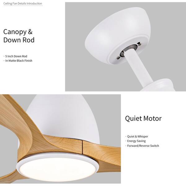 Jushua 52 in. Indoor Matte White LED Downrod Mount Standard