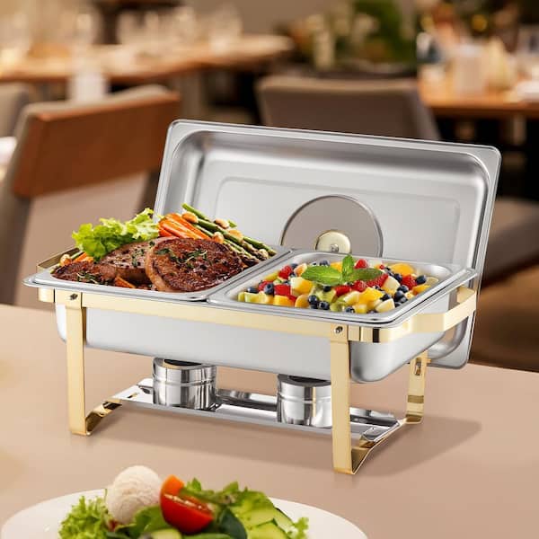 Chafing Dish Buffet Set, 8 qt. Silver, Stainless Steel Chafing Dishes and Accessories, Round Catering Warmer (2-Pack)