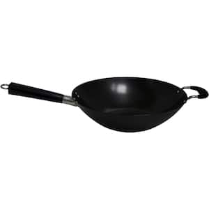 14 in. Carbon Steel Traditional Nonstick Excellent Heat Distribution Wok with Bakelite and Triangle Helper Handle