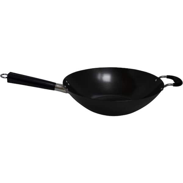 Adrinfly 14 in. Carbon Steel Traditional Nonstick Excellent Heat Distribution Wok with Bakelite and Triangle Helper Handle