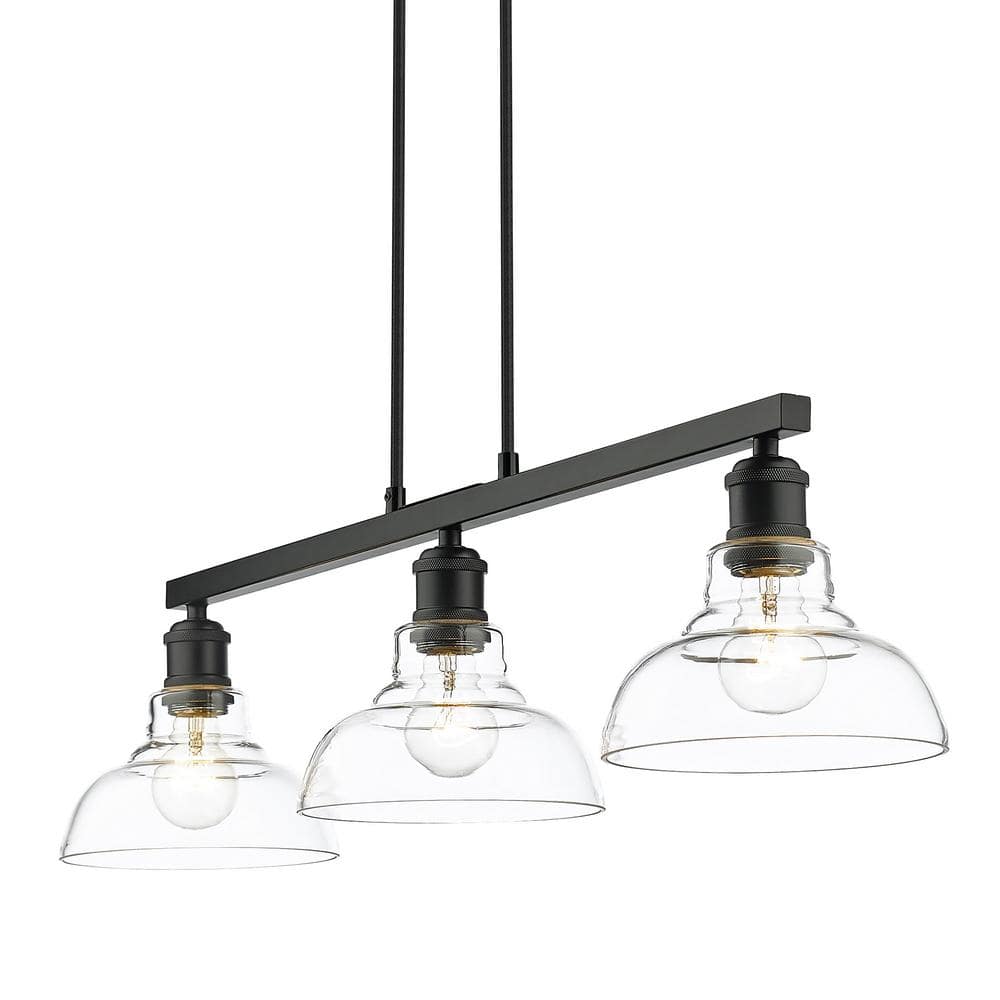 Carver Matte Black Linear Island Pendant with Clear Glass