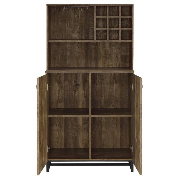 Ameriwood Home Concord Contemporary/Modern Reclaimed Oak Metal Curio Cabinet with Wine Storage