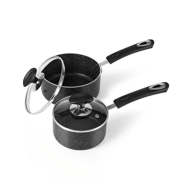 2-Piece Nonstick Saucepan Set for Cooking, 1 qt. 2 qt. Sauce Pan Set with Glass Lid, Small Aluminum Pot for Home Kitchen