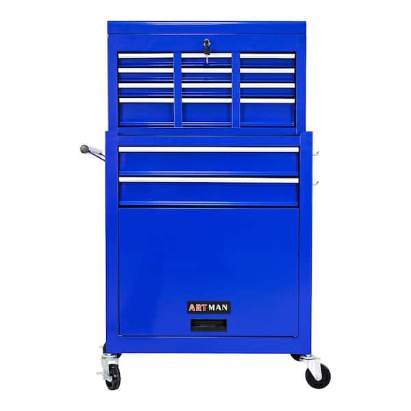 Blue 24.2 in. W x 12.9 in. D x 43.1 in. H Rolling Tool Storage Chest with Wheels and 8-Drawers, Outdoor Storage Cabinet