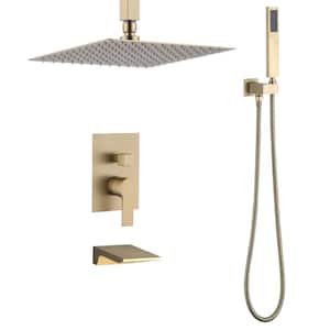 Ceiling Mount Single Handle 3-Spray Tub and Shower Faucet 1.8 GPM in. Brushed Gold Valve Included