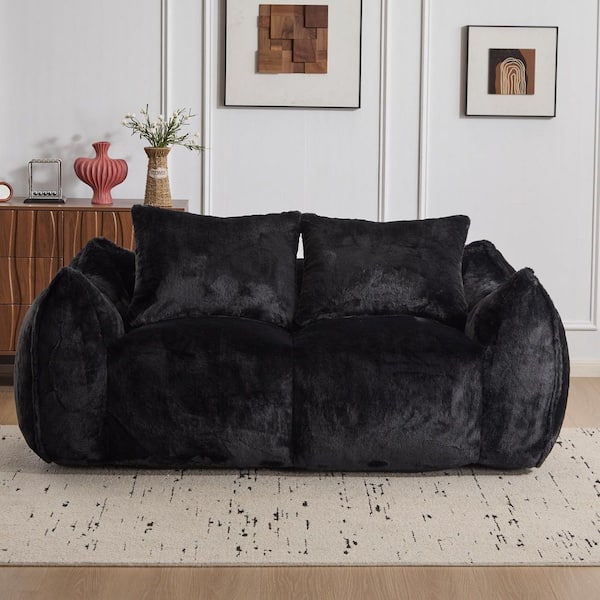 75.2 in. Slope Arm Faux Fur Fabric Modular Fully Compressed Sofa in Black
