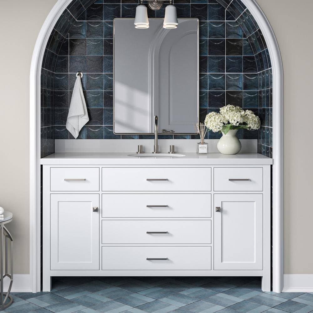 ARIEL Bristol 61 in. W x 22 in. D x 36 in. H Freestanding Bath Vanity in White with Pure White ...