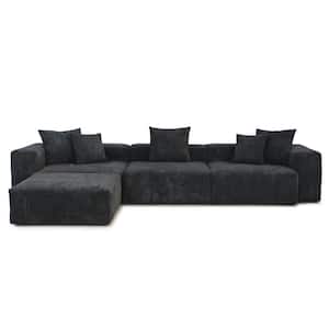 129.92 in. Square Arm Corduroy Velvet 4-Pieces Modular Free Combination Sectional Sofa with Ottoman in. Black