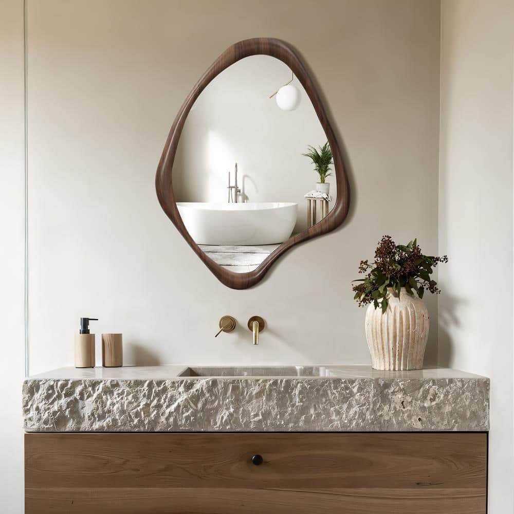 Classic Brown Wood Frame Irregular Wall Mirror