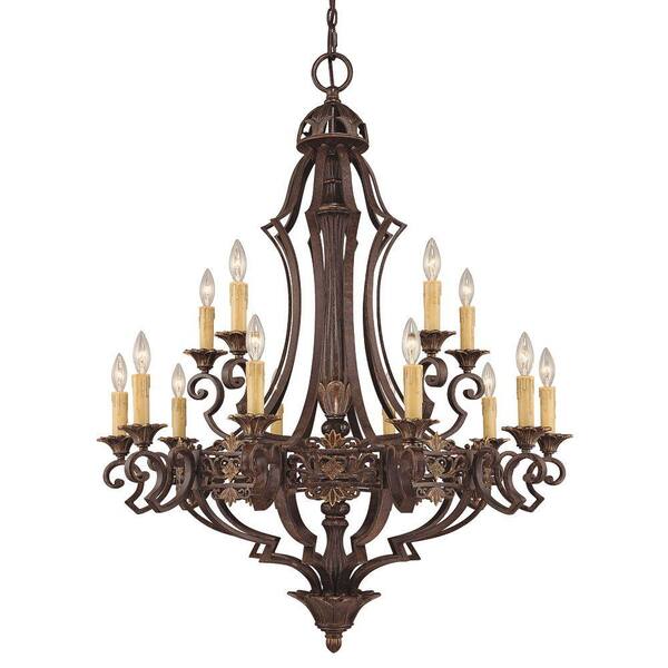 Illumine 15-Light Florencian Bronze Chandelier with Cream Beeswax Candle Cover