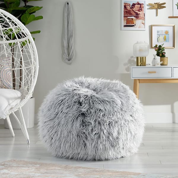 CHRISTOPHER KNIGHT HOME Hawley Silver Gray Polyester Faux Fur 3 Foot Bean Bag