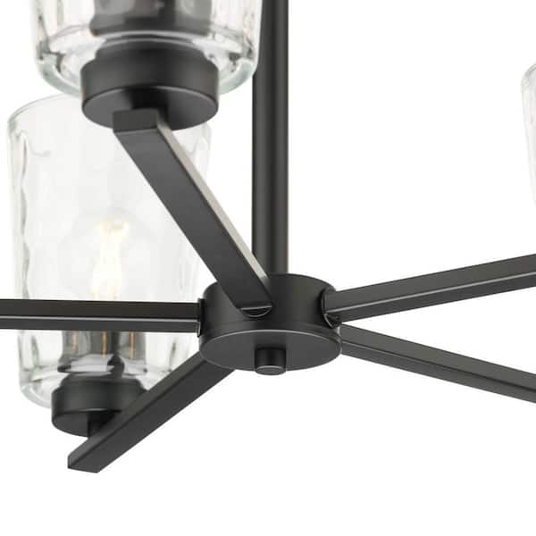 Progress Lighting Mauzy Collection 5-Light Matte Black Transitional Chandelier with Clear Water Glass Shade for Dining Room