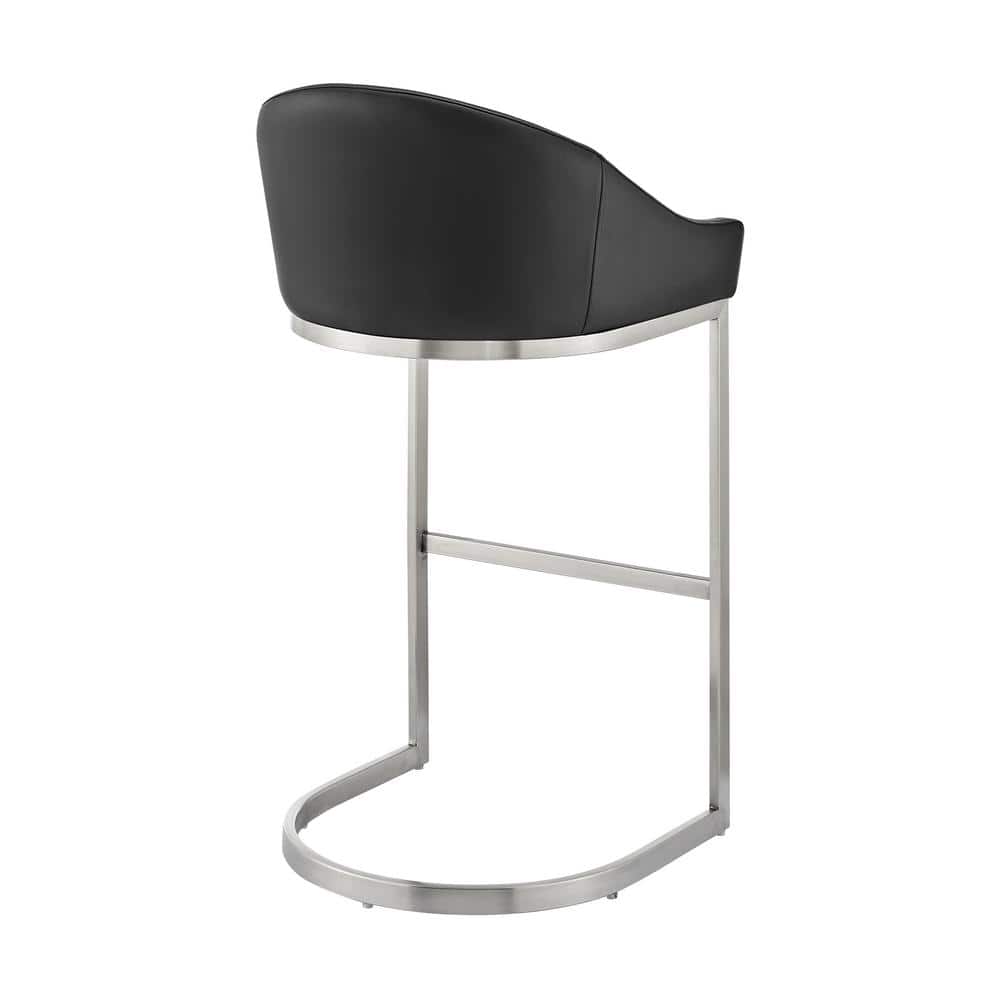 Katherine 30" Black Faux Leather and Chrome Bar Stool