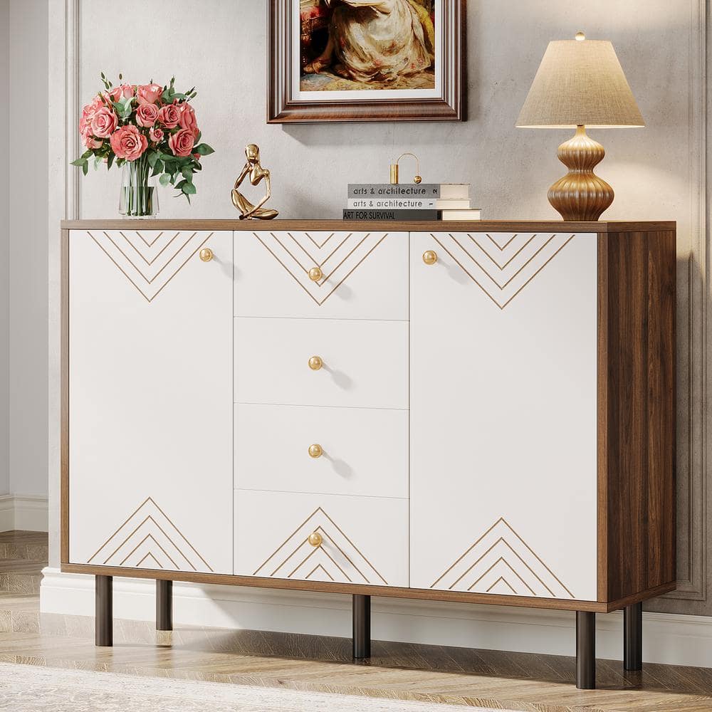 BYBLIGHT White, Brown Engineered Wood 47 in. Buffet Sideboard Cabinet ...