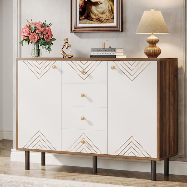 BYBLIGHT White, Brown Engineered Wood 47 in. Buffet Sideboard Cabinet ...