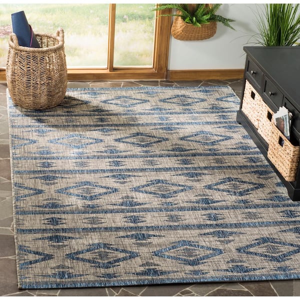 Courtyard Gray/Navy 2 ft. x 4 ft. Geometric Striped Diamond Indoor/Outdoor Area Rug