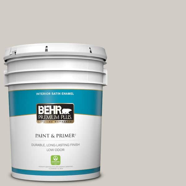 BEHR PREMIUM PLUS 5 gal. Home Decorators Collection #HDC-NT-20 Cotton Grey Satin Enamel Low Odor Interior Paint & Primer