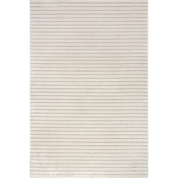 Amasha High-Low Striped Cream 8 ft. x 10 ft. Indoor/Outdoor Patio Area Rug