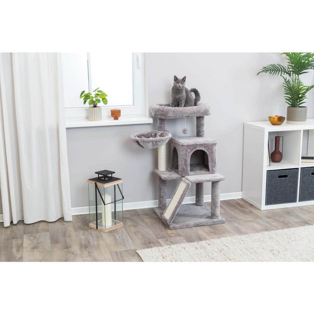 Gray Plush and Sisal 39.4" Cat Tree with Condo