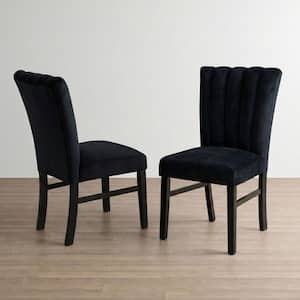 Moyo Black Fabric Channel Tufted Back Upholstered Dining Side Chair (Set of 2)