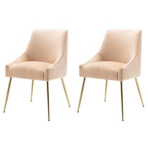 Trinity Beige Upholstered Velvet Accent Chair with Metal Legs (Set Of 2)