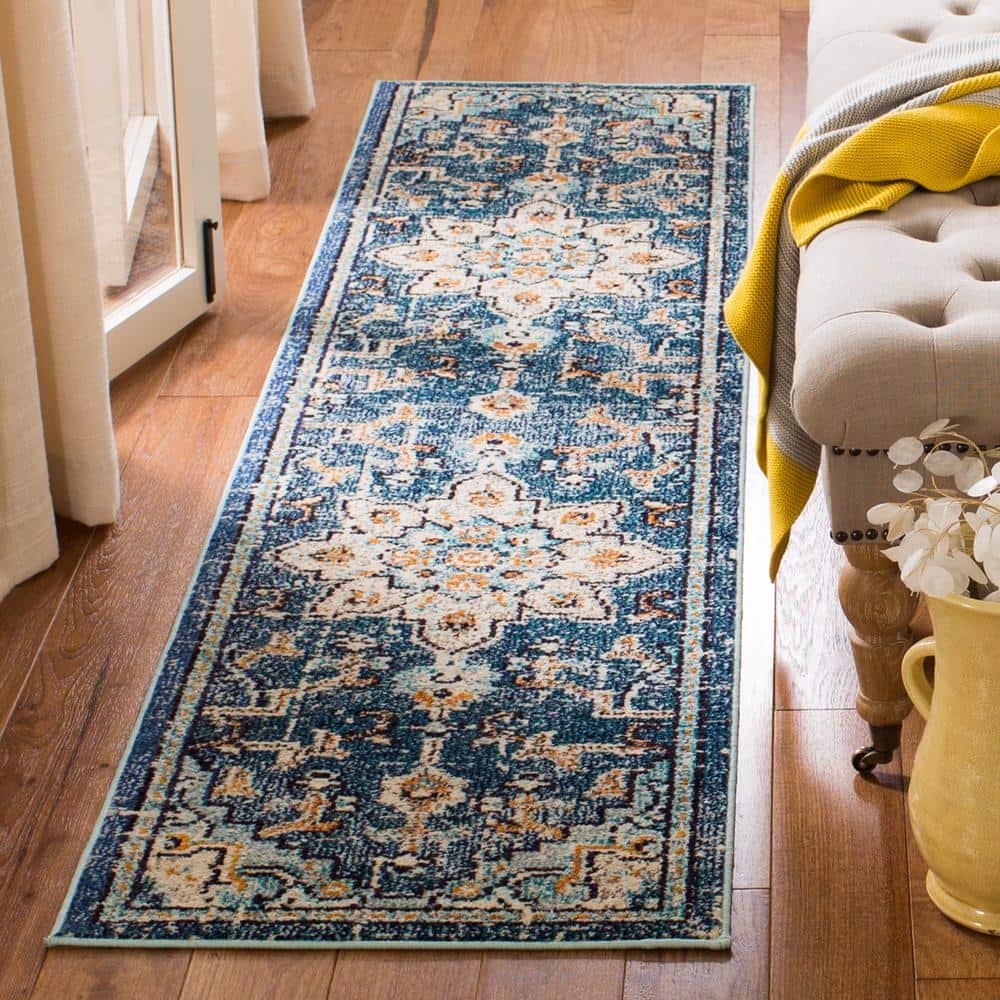 Playful Madison Blue Hues Flat Woven Non-Slip Rug - 26in x 6in