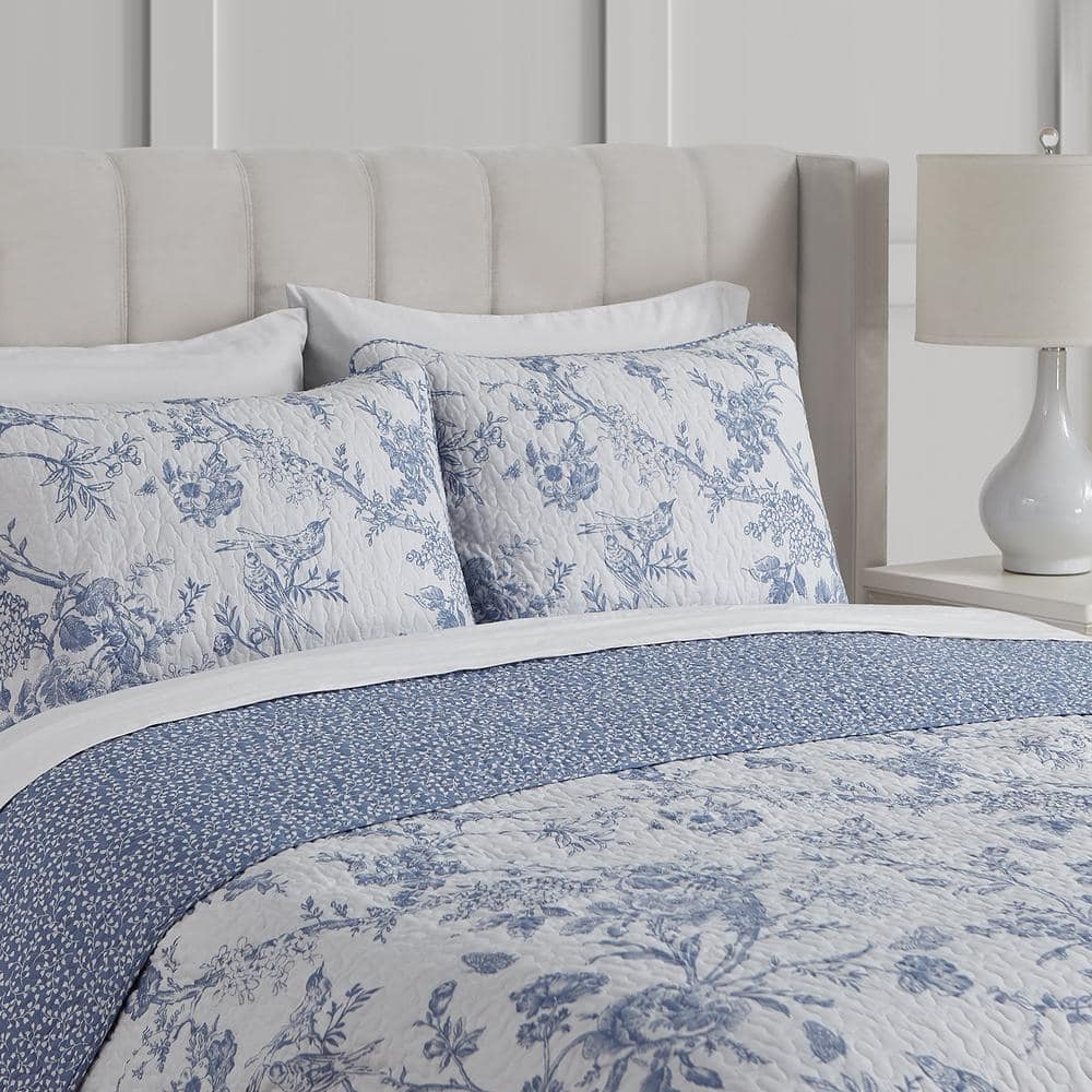 Chantilly Blue Floral Cotton Twin Quilt Set