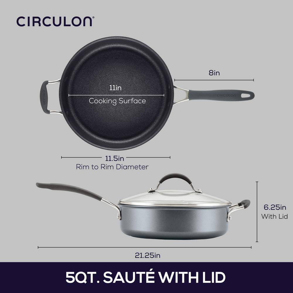 Gray 5-Quart Non-Stick Aluminum Saute Pan with Lid