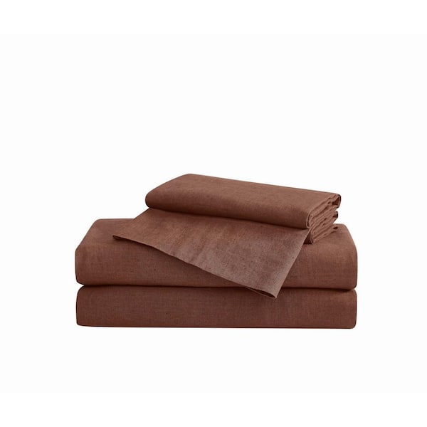 Brooklyn Loom 4-Piece Brown Flax Linen King Sheet Set
