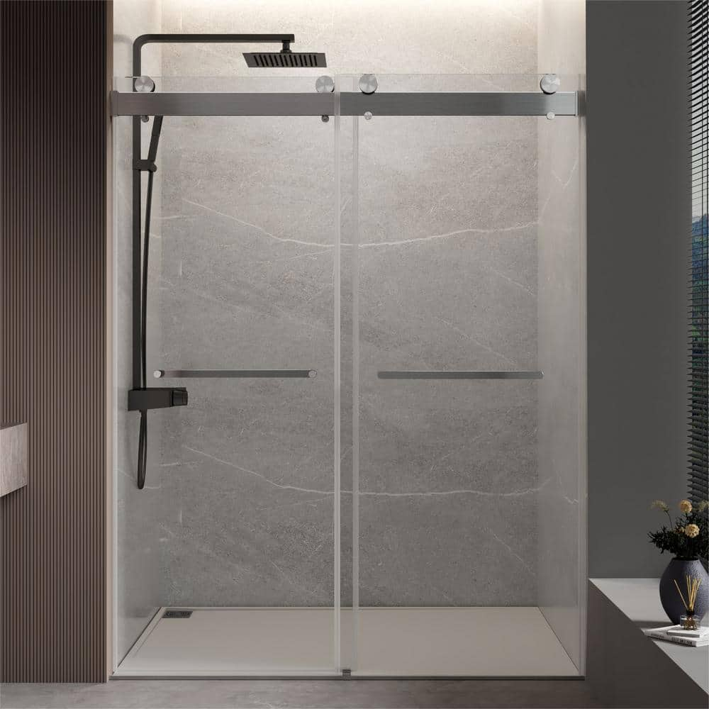 Abruzzo 72 in. W x 76 in. H Double Sliding Frameless Shower Door with 0 ...