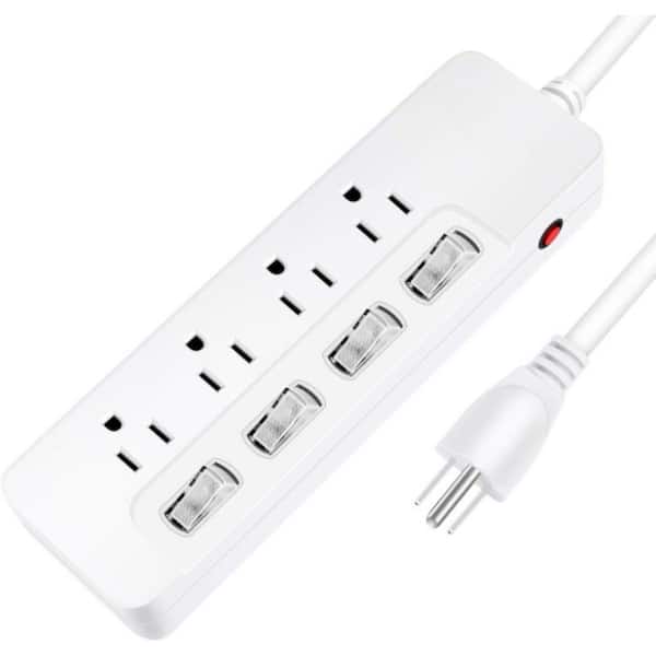 4-Outlet Power Strip Surge Protector with Individual Switches and 6 ft. Cord 1875-Watt/15 Amp Wall Mount in White