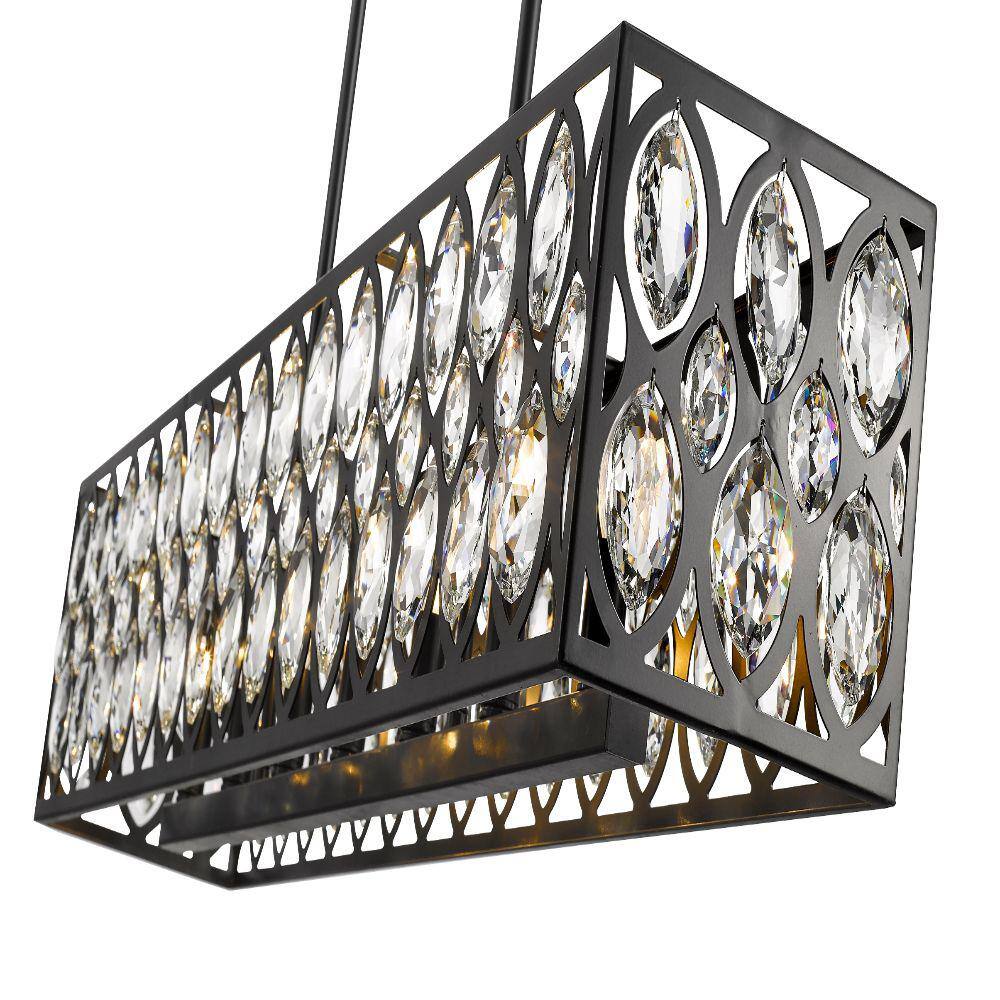 Matte Black Steel 7-Light Drum Chandelier with Crystals