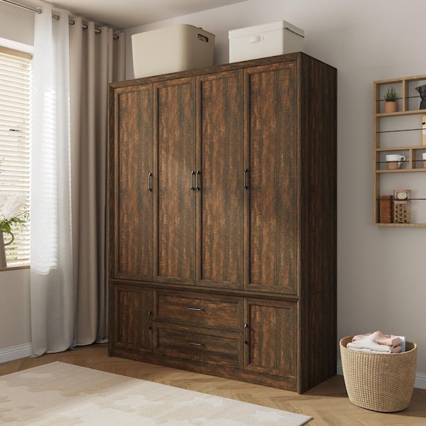 FUFU&GAGA 1-Piece Dark Walnut Wood 61.8 in. Bedroom Set with
