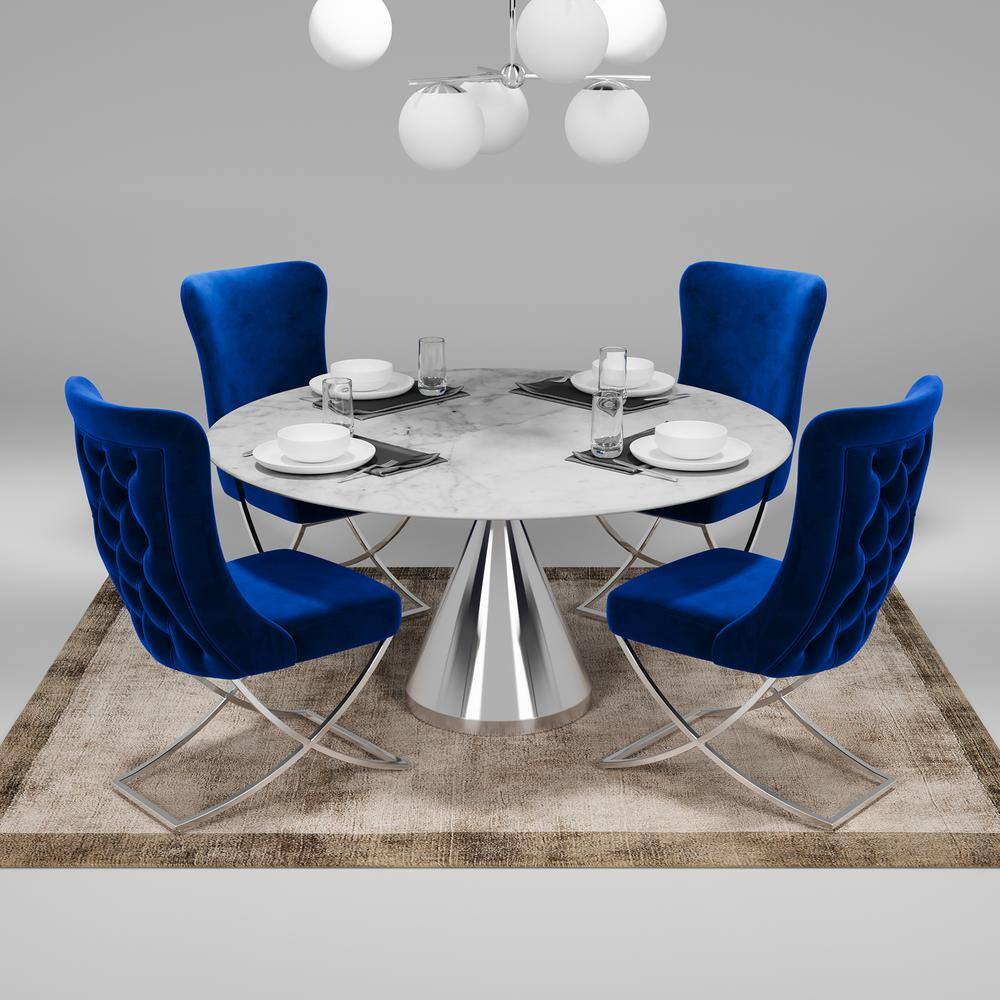 Majestic Blue High Back Microfiber Upholstered Dining Chair Set