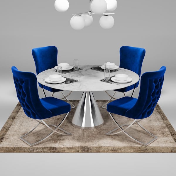 Majestic Blue/Silver Upholstered Dining Side Chair (Set of 2) (20 in. W x 37.5 in. H) No Assembly Required