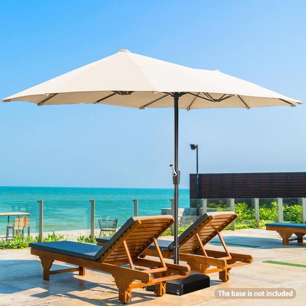 13 ft. Market Double-Sided Rectangular Patio Umbrella in Beige without Weights