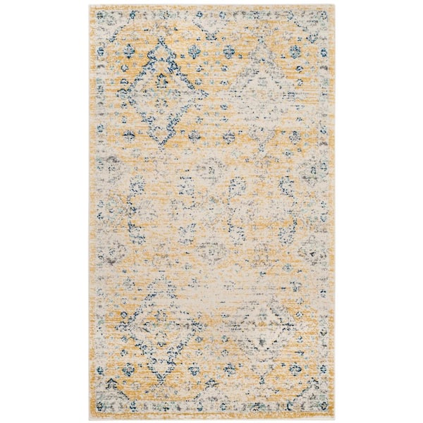 SAFAVIEH Evoke Gold/Ivory Doormat 3 ft. x 5 ft. Border Speckled Diamond Area Rug