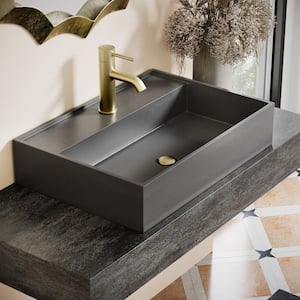 Lisse 16 in. Square Concrete Vessel Bathroom Sink in Dark Grey