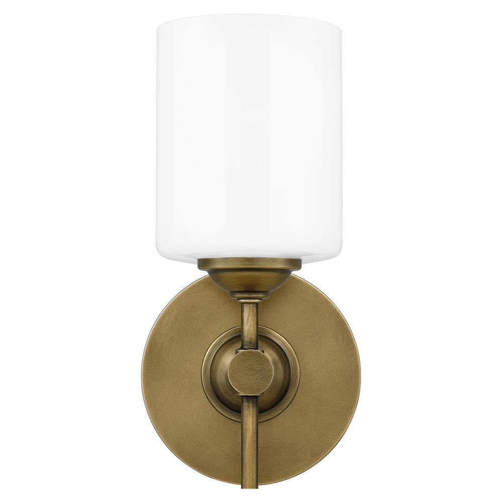 Weathered Brass Wall Sconce with Opal Glass Shade