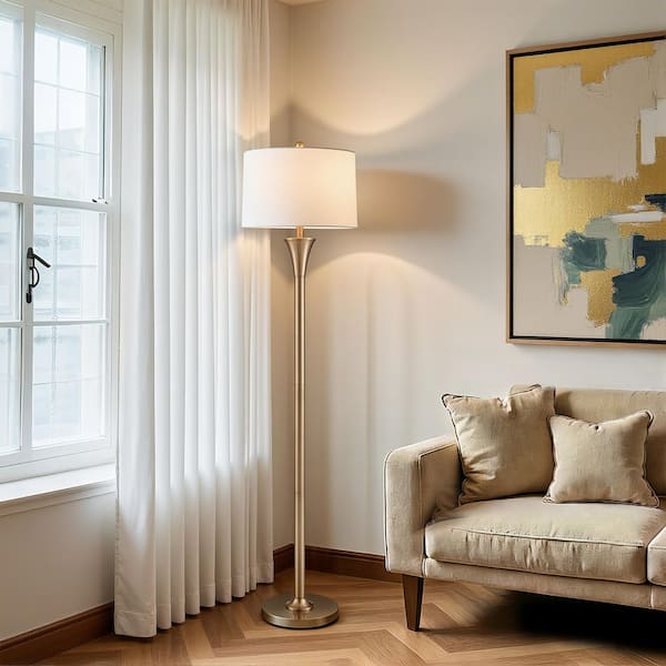 KAWOTI 66 in. Champagne Gold Metal Standard Floor Lamp with White