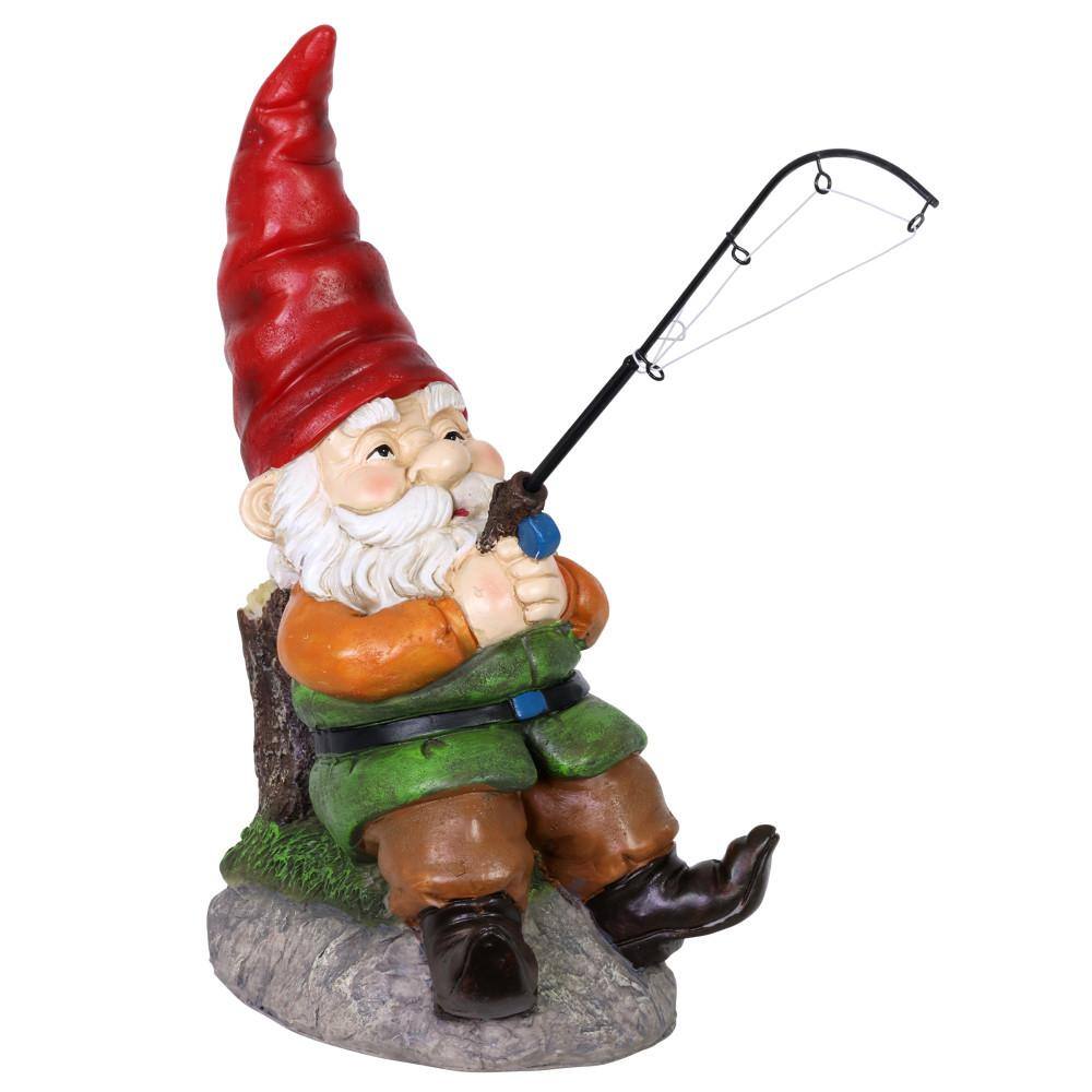 Fishing Frank Garden Gnome Statue with Red Hat