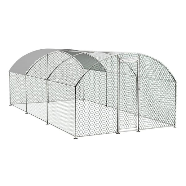 9.84 ft. x 19.68 ft. x 6.56 ft. Large Chicken Coop Metal Coop with Waterproof & UV Protective Cover Barbed Wire Fencing
