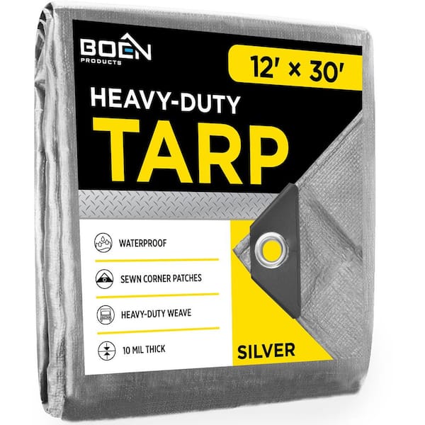 BOEN 12 ft. W x 30 ft. L Silver Tarp 14x14 Weave
