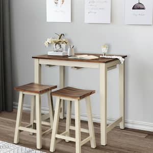 3-Piece Beige Bar Table Set Counter Pub Table with 2-Stool Chairs
